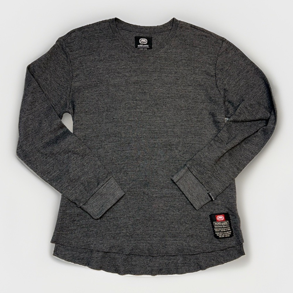 Vtg Y2K 2000's Ecko Unltd Sz Large Black Grey Waffle Knit Thermal Long-sleeve
